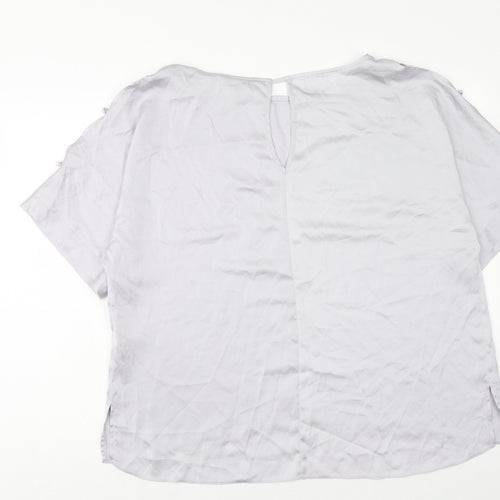 Dorothy Perkins Womens Grey Striped Polyester Basic T-Shirt Size 20 Boat Neck - Split Sleeve Pearl Detail