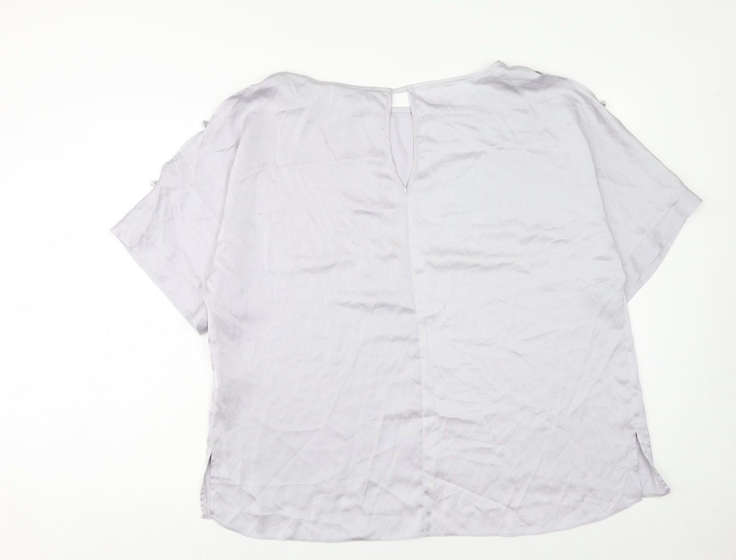 Dorothy Perkins Womens Grey Striped Polyester Basic T-Shirt Size 20 Boat Neck - Split Sleeve Pearl Detail