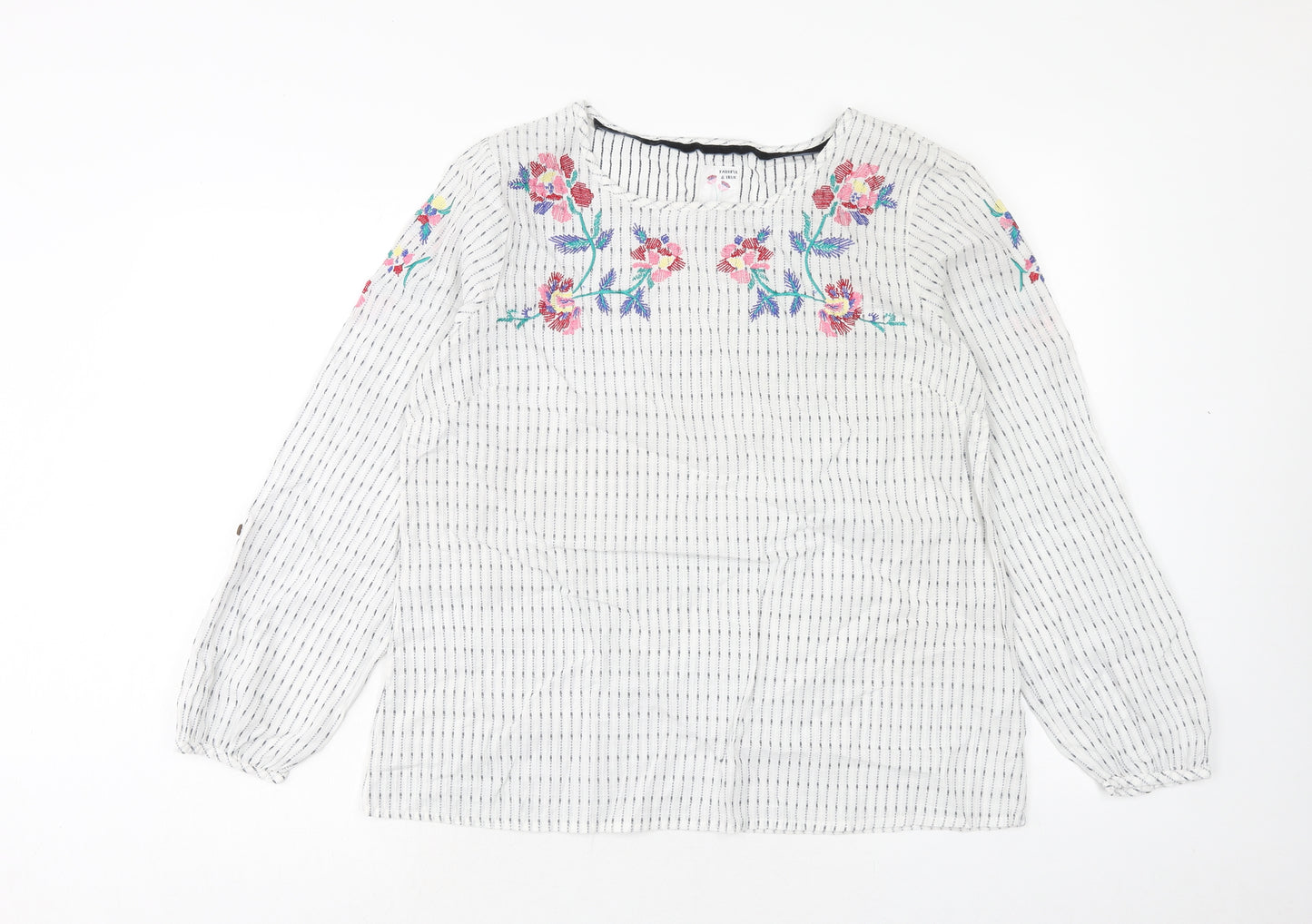 MANTARAY PRODUCTS Womens White Geometric Cotton Basic Blouse Size 16 Round Neck - Flower Detail