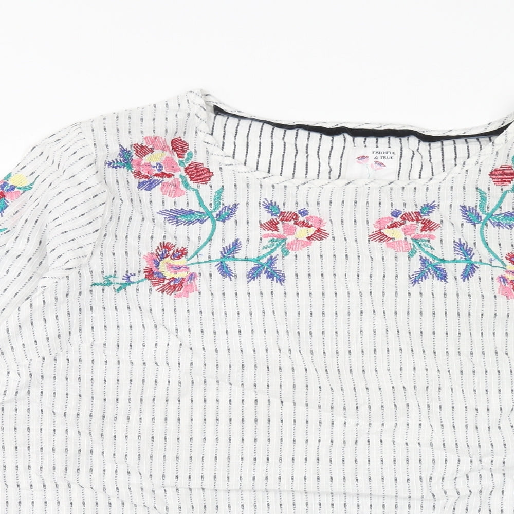 MANTARAY PRODUCTS Womens White Geometric Cotton Basic Blouse Size 16 Round Neck - Flower Detail