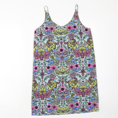 Topshop Womens Multicoloured Floral Viscose Tank Dress Size 8 V-Neck Pullover