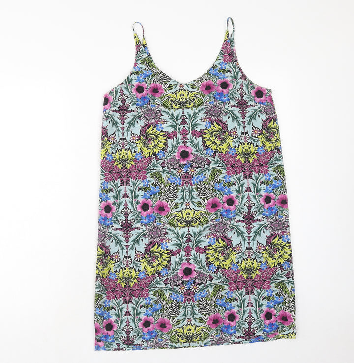 Topshop Womens Multicoloured Floral Viscose Tank Dress Size 8 V-Neck Pullover