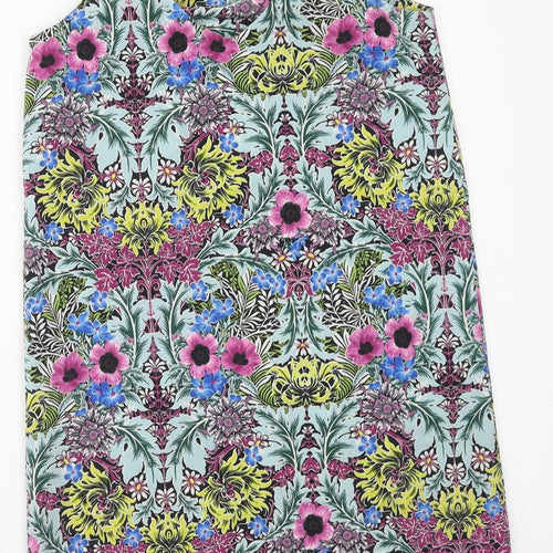 Topshop Womens Multicoloured Floral Viscose Tank Dress Size 8 V-Neck Pullover
