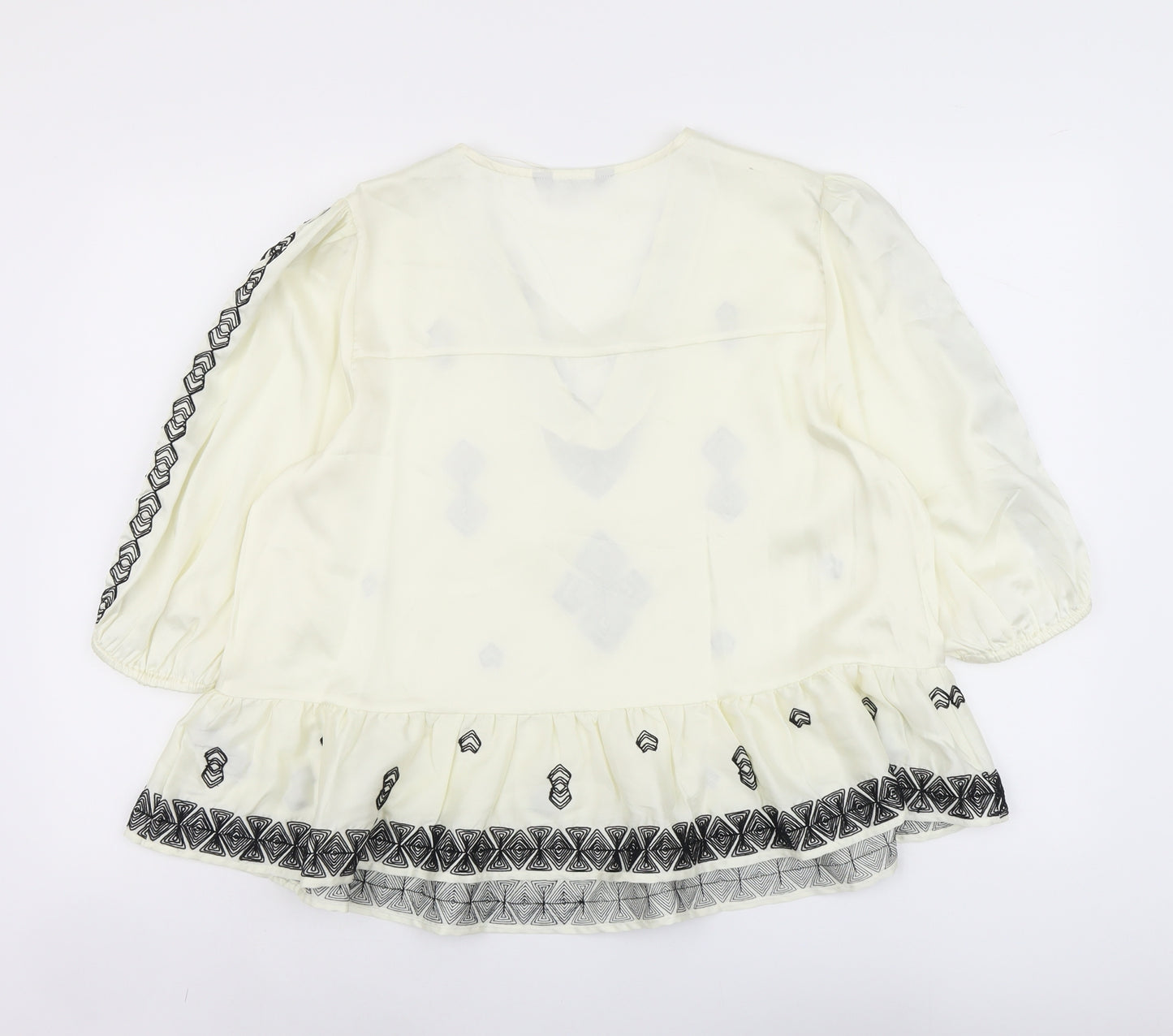 Marks and Spencer Womens Ivory Geometric Polyester Basic Blouse Size 16 V-Neck