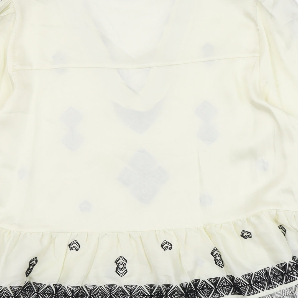 Marks and Spencer Womens Ivory Geometric Polyester Basic Blouse Size 16 V-Neck