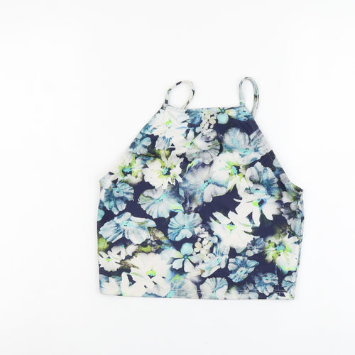 Miss Selfridge Womens Blue Floral Polyester Cropped Tank Size 10 Square Neck