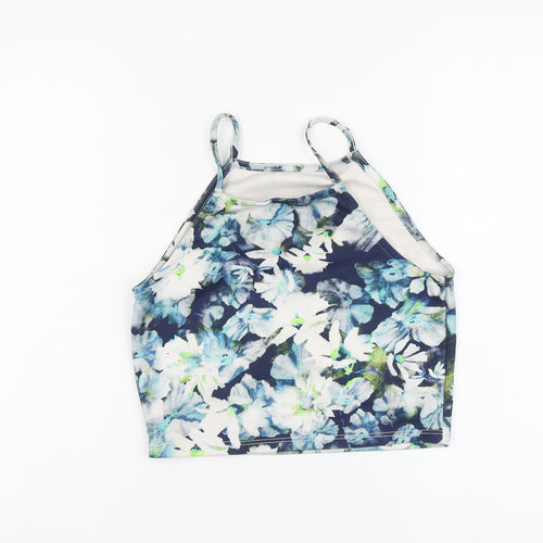 Miss Selfridge Womens Blue Floral Polyester Cropped Tank Size 10 Square Neck