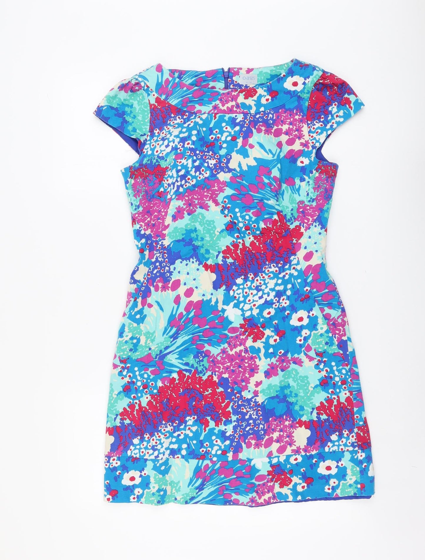 Oasis Womens Multicoloured Floral Cotton A-Line Size 10 Round Neck Zip