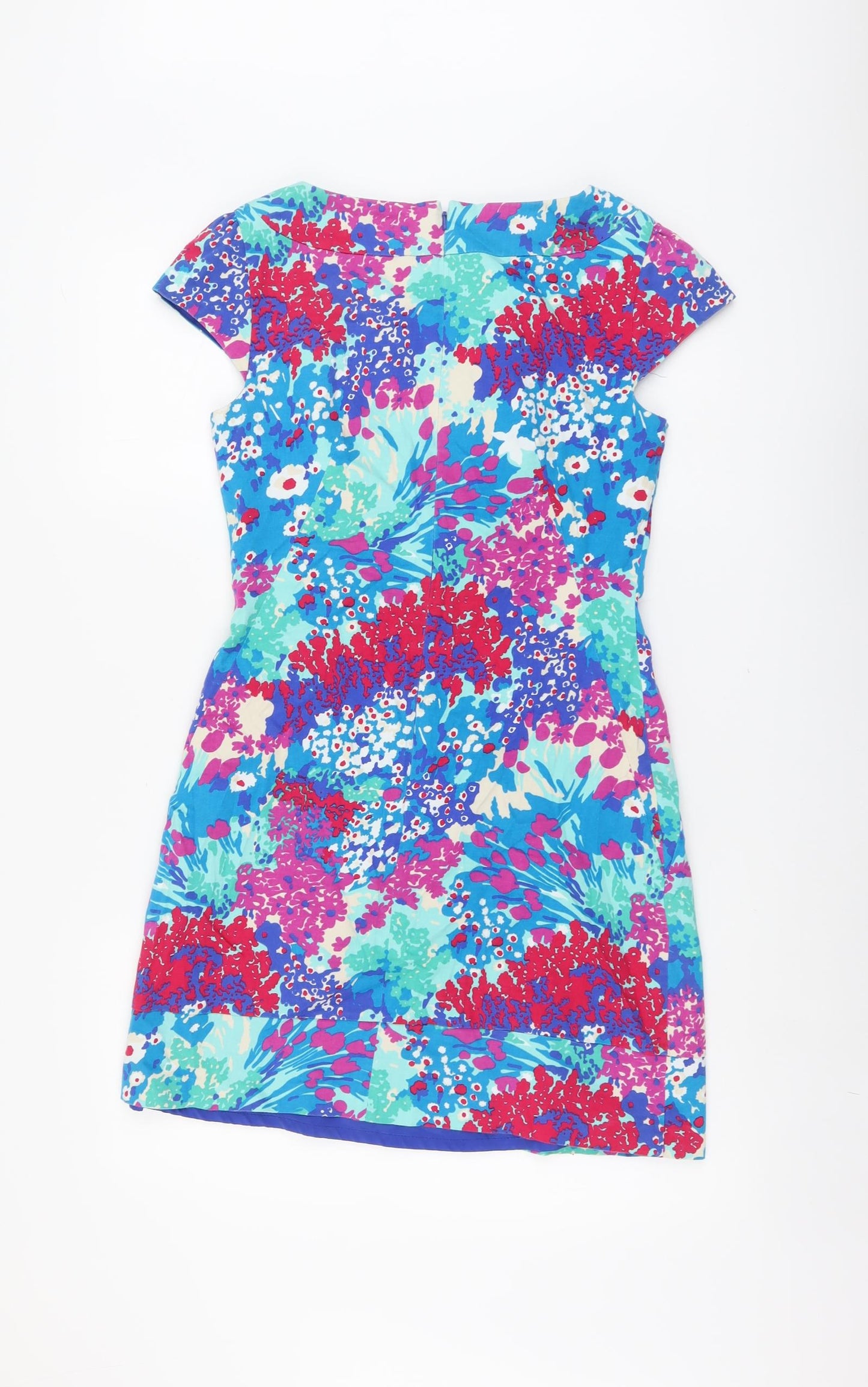 Oasis Womens Multicoloured Floral Cotton A-Line Size 10 Round Neck Zip