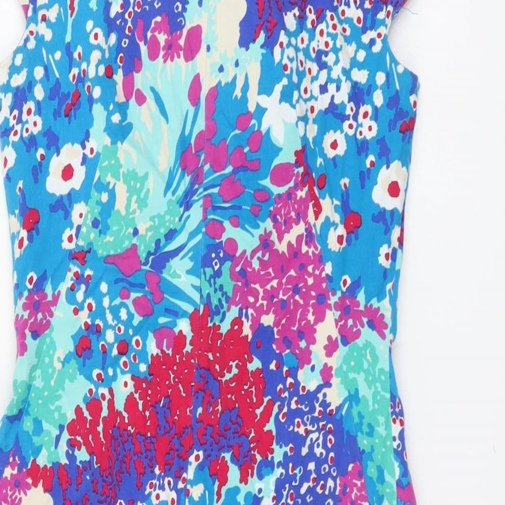 Oasis Womens Multicoloured Floral Cotton A-Line Size 10 Round Neck Zip