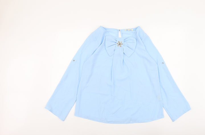 Millenium Womens Blue Polyester Basic Blouse Size M Boat Neck