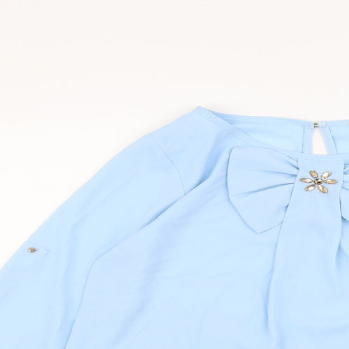 Millenium Womens Blue Polyester Basic Blouse Size M Boat Neck