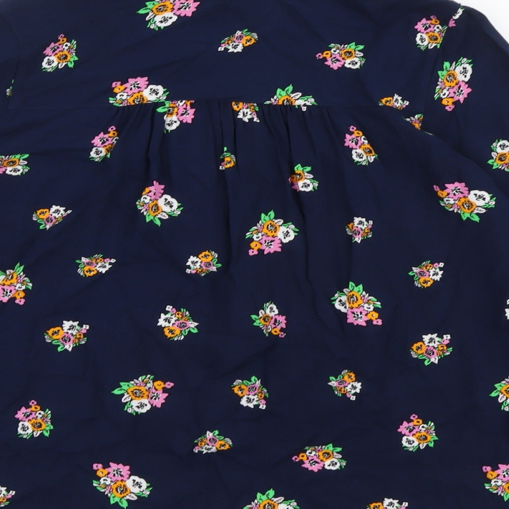 Marks and Spencer Womens Blue Floral Viscose Basic Blouse Size 8 V-Neck