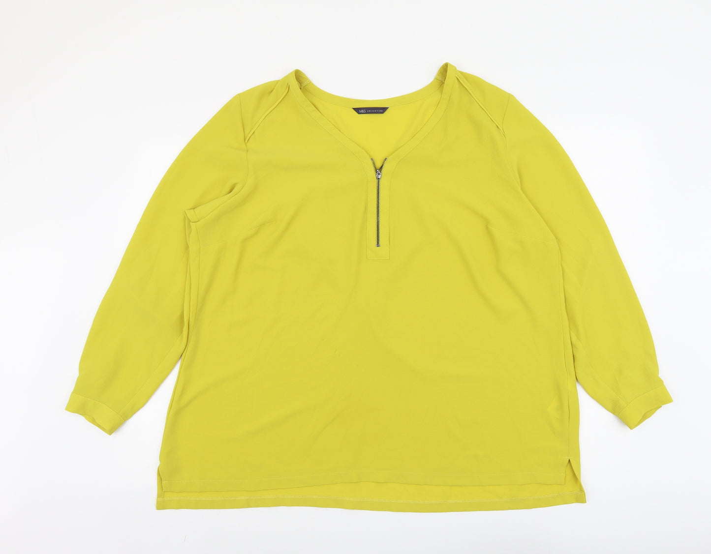 Marks and Spencer Womens Yellow Polyester Basic Blouse Size 20 V-Neck