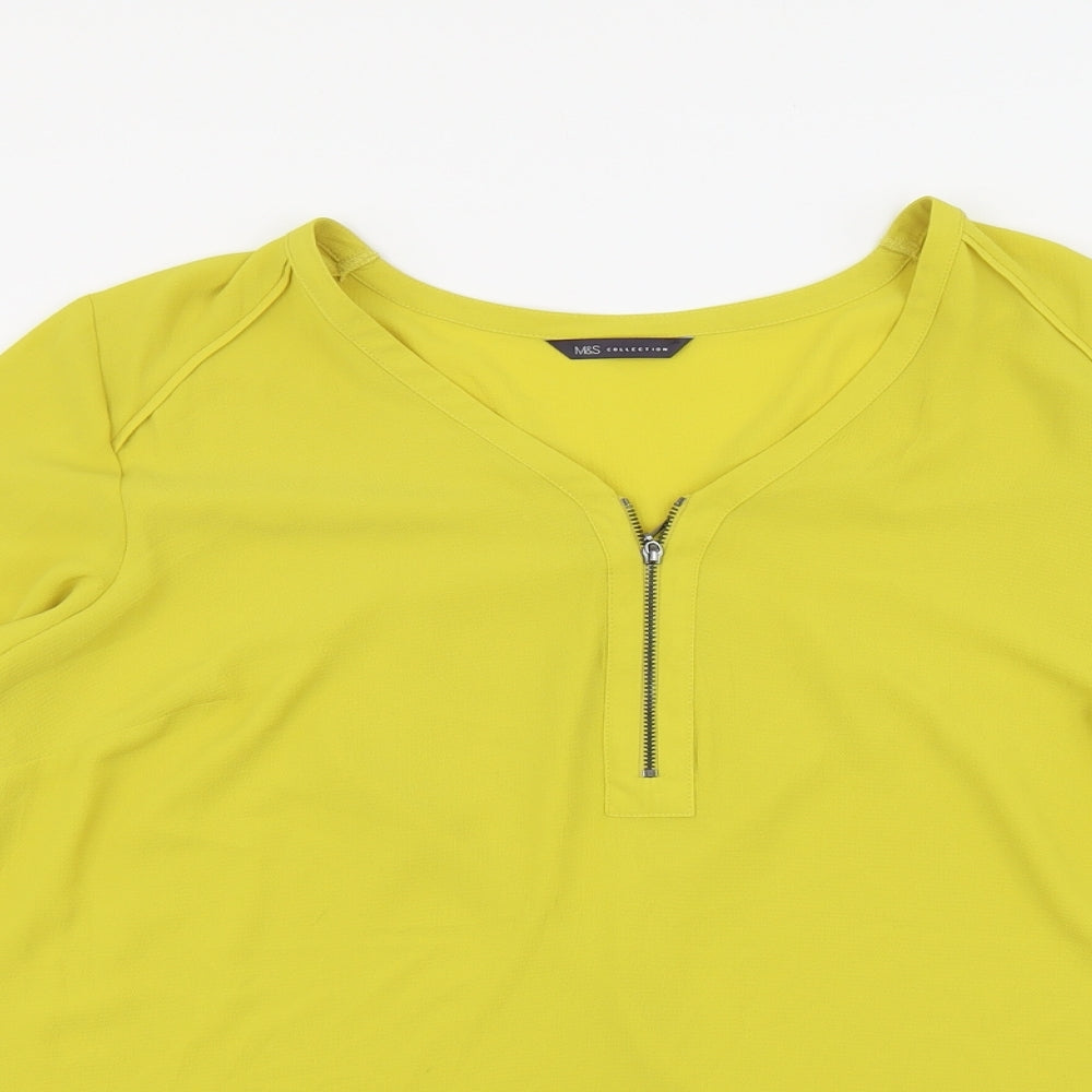 Marks and Spencer Womens Yellow Polyester Basic Blouse Size 20 V-Neck