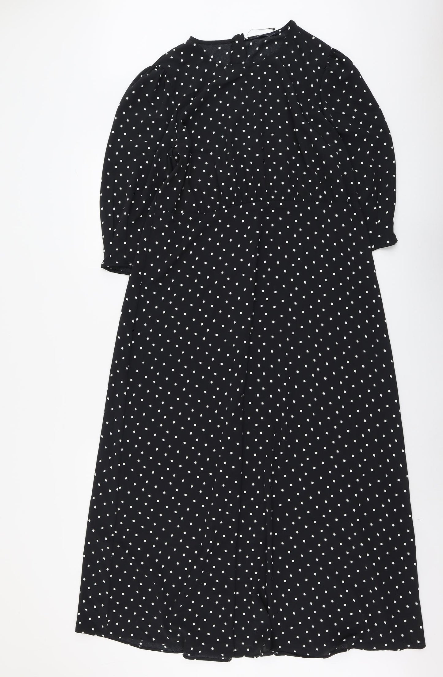 Marks and Spencer Womens Black Geometric Polyester Maxi Size 16 Round Neck Zip