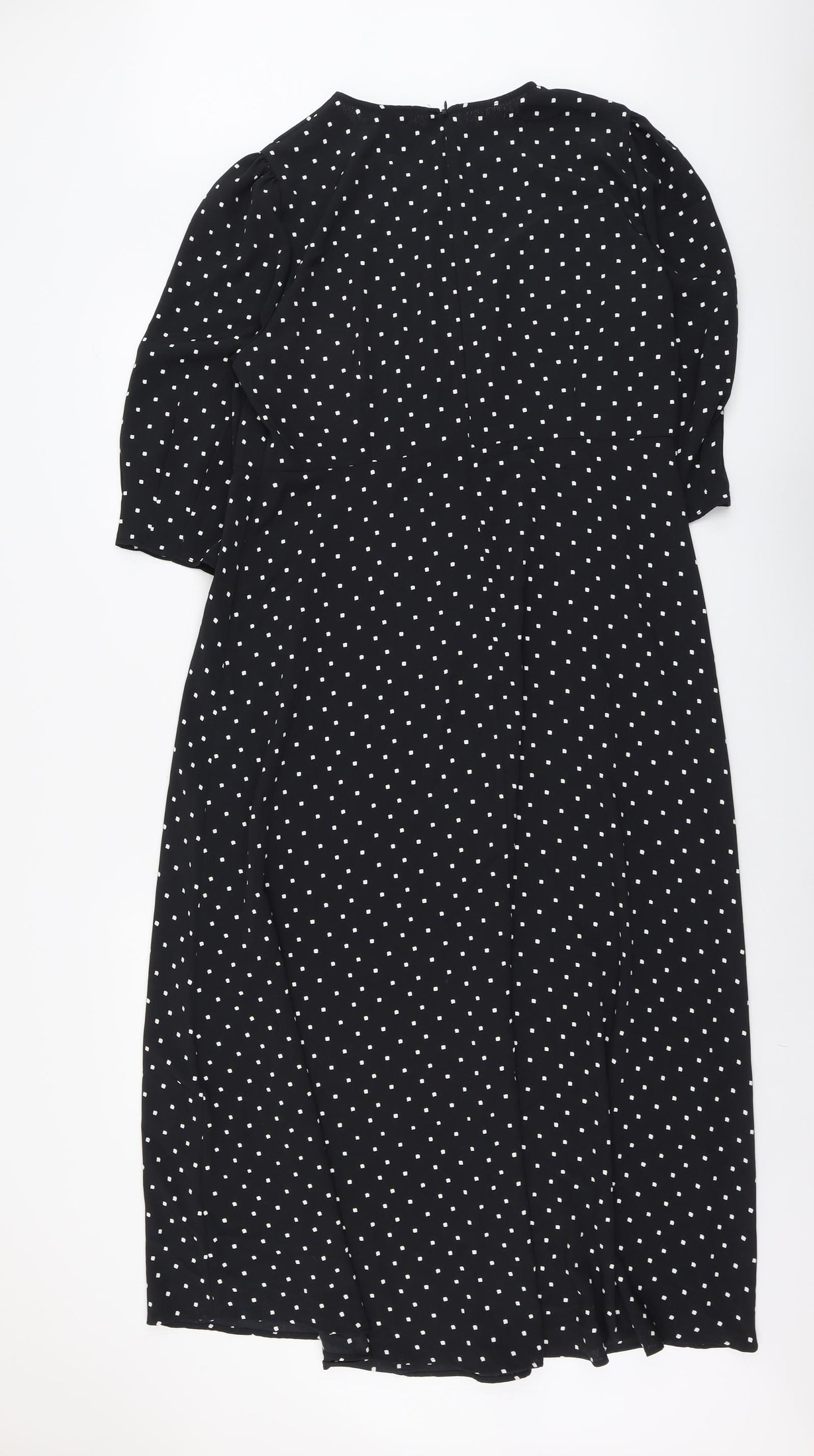 Marks and Spencer Womens Black Geometric Polyester Maxi Size 16 Round Neck Zip