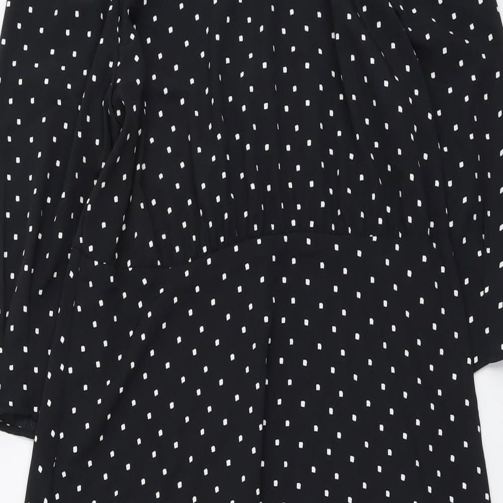 Marks and Spencer Womens Black Geometric Polyester Maxi Size 16 Round Neck Zip