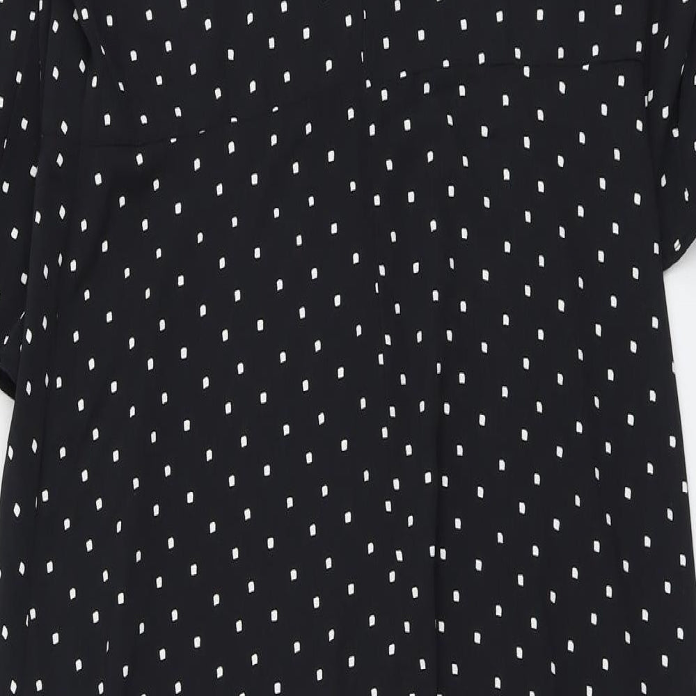 Marks and Spencer Womens Black Geometric Polyester Maxi Size 16 Round Neck Zip