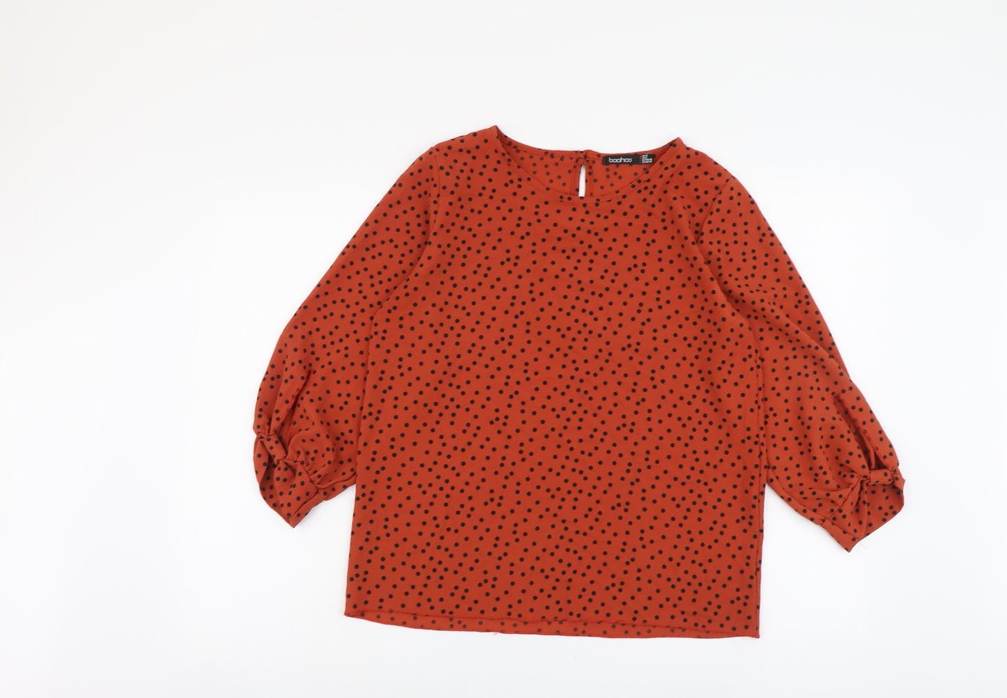 Boohoo Womens Red Polka Dot Polyester Basic Blouse Size 12 Boat Neck
