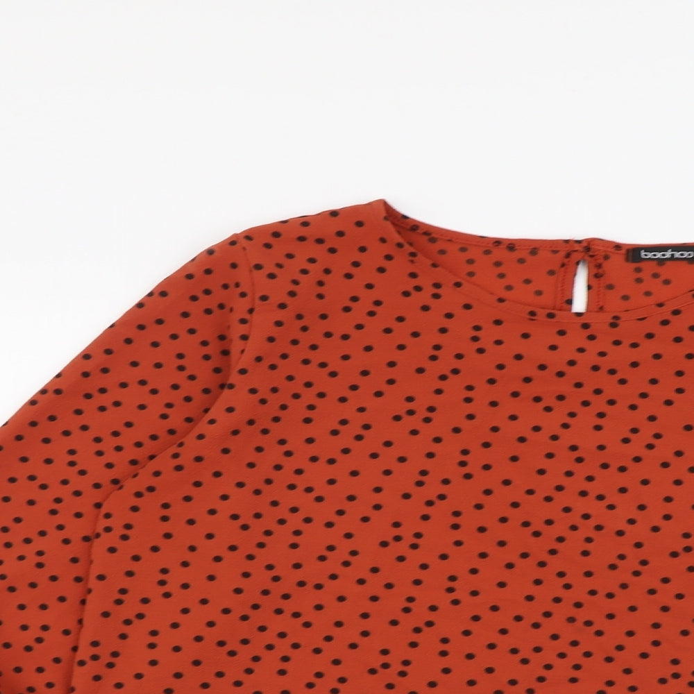Boohoo Womens Red Polka Dot Polyester Basic Blouse Size 12 Boat Neck
