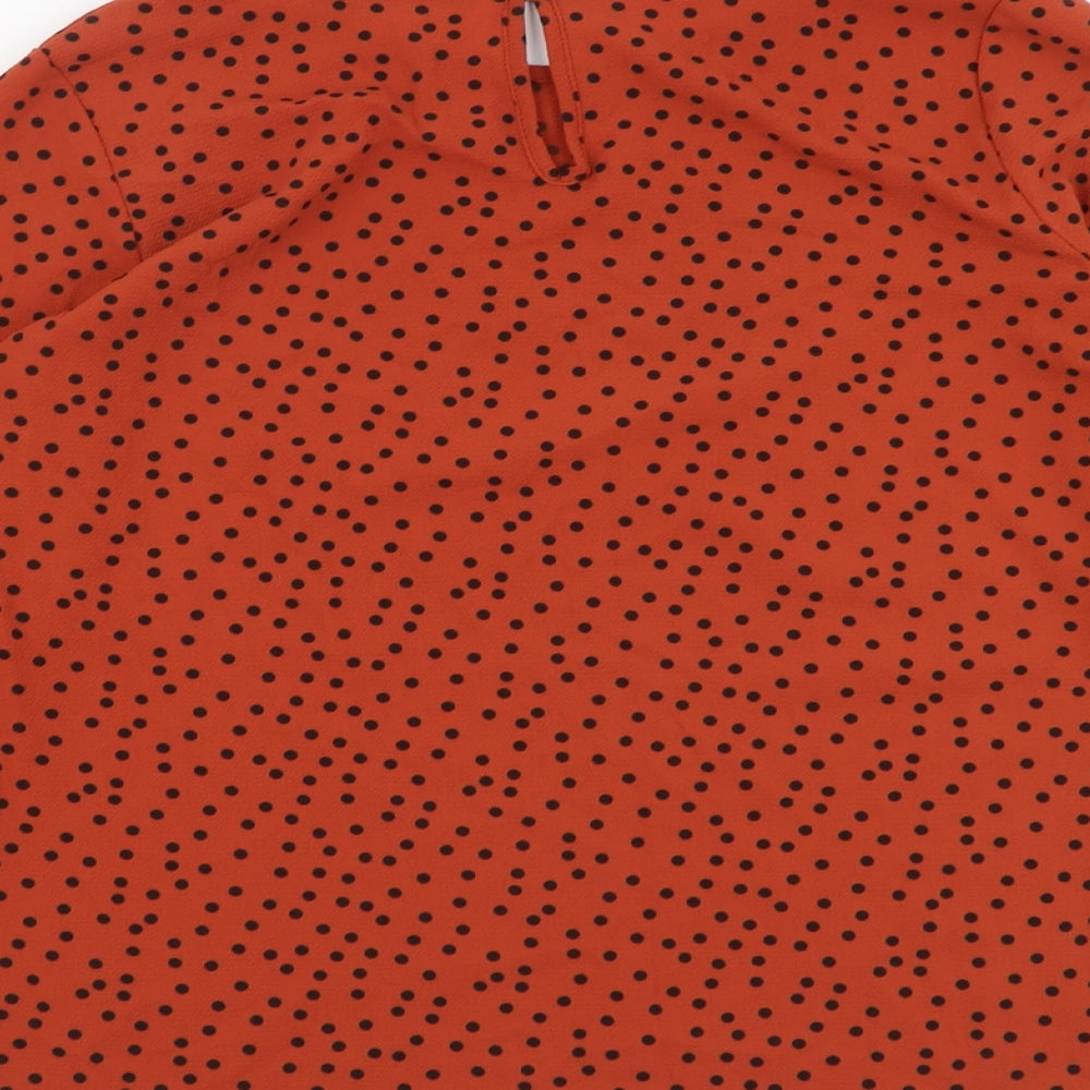 Boohoo Womens Red Polka Dot Polyester Basic Blouse Size 12 Boat Neck