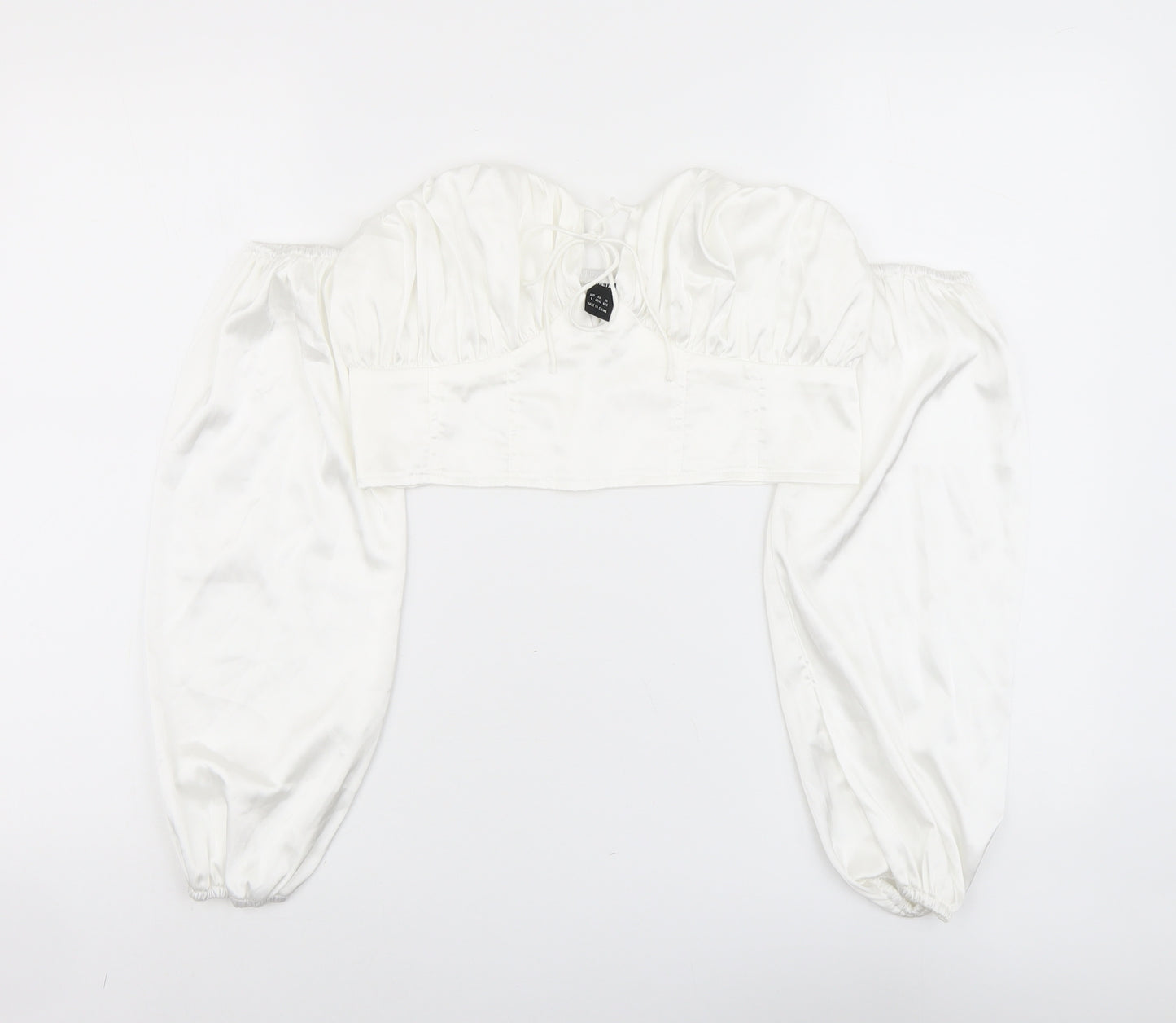 SheIn Womens White Polyester Cropped Blouse Size L Off the Shoulder - Bardot