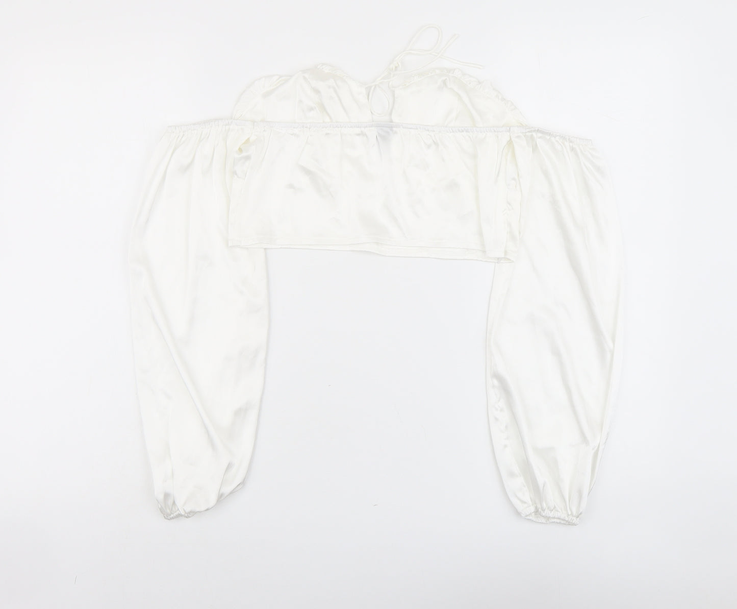 SheIn Womens White Polyester Cropped Blouse Size L Off the Shoulder - Bardot