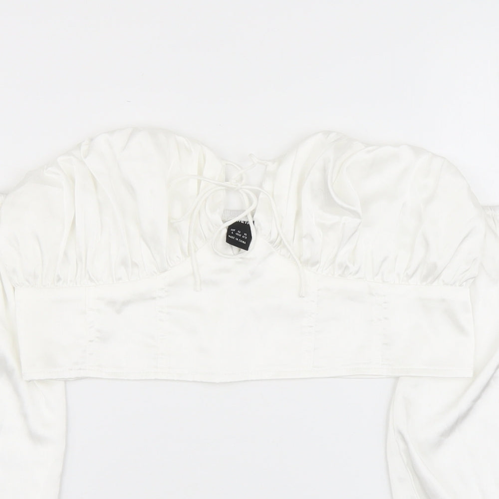 SheIn Womens White Polyester Cropped Blouse Size L Off the Shoulder - Bardot