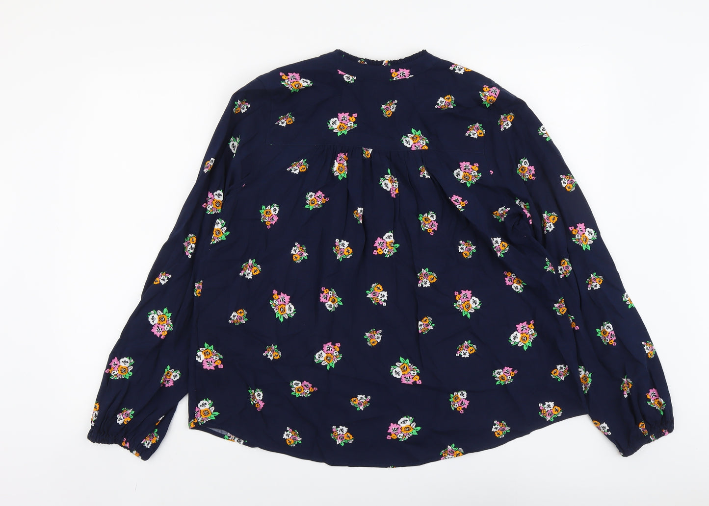 Marks and Spencer Womens Blue Floral Viscose Basic Blouse Size 10 V-Neck