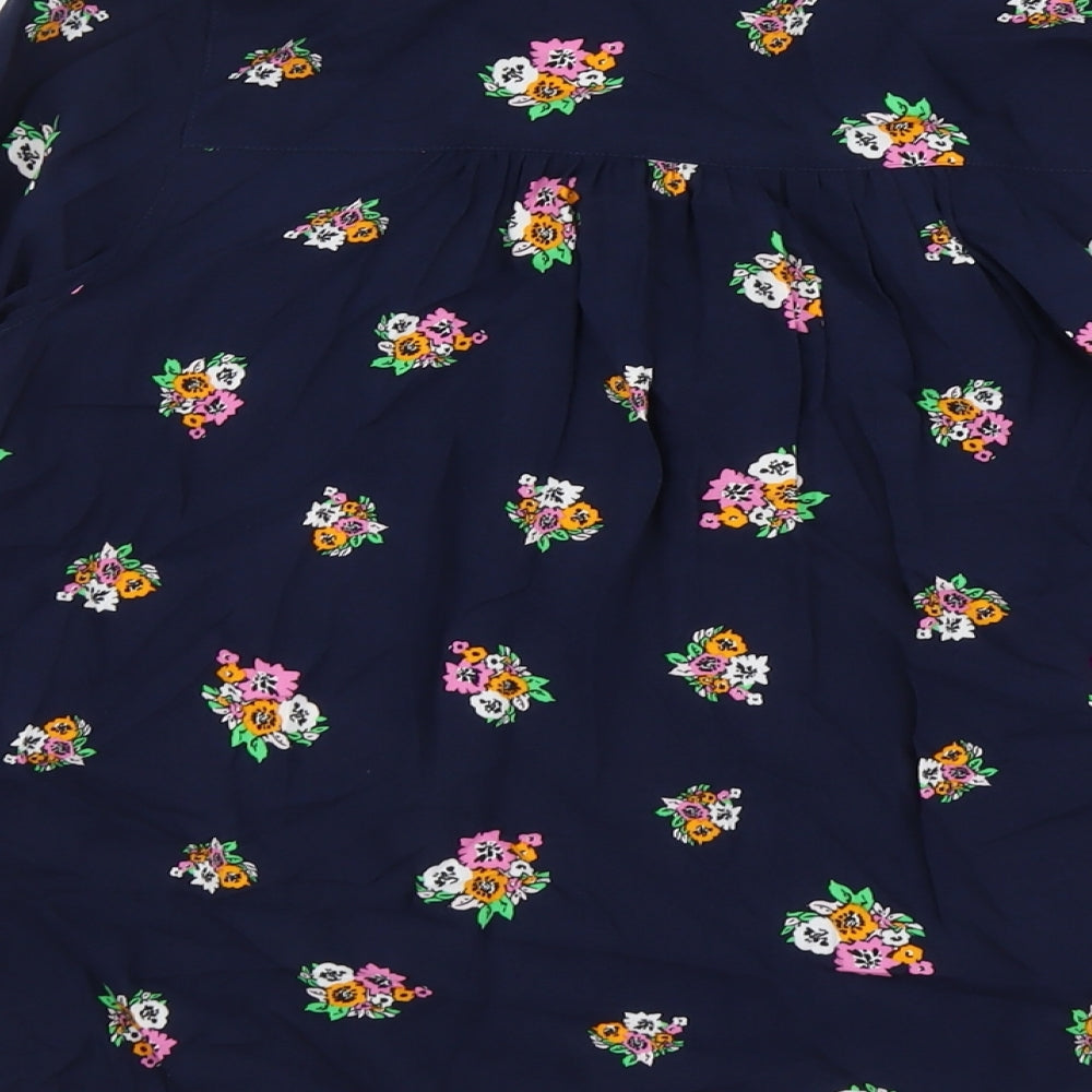 Marks and Spencer Womens Blue Floral Viscose Basic Blouse Size 10 V-Neck