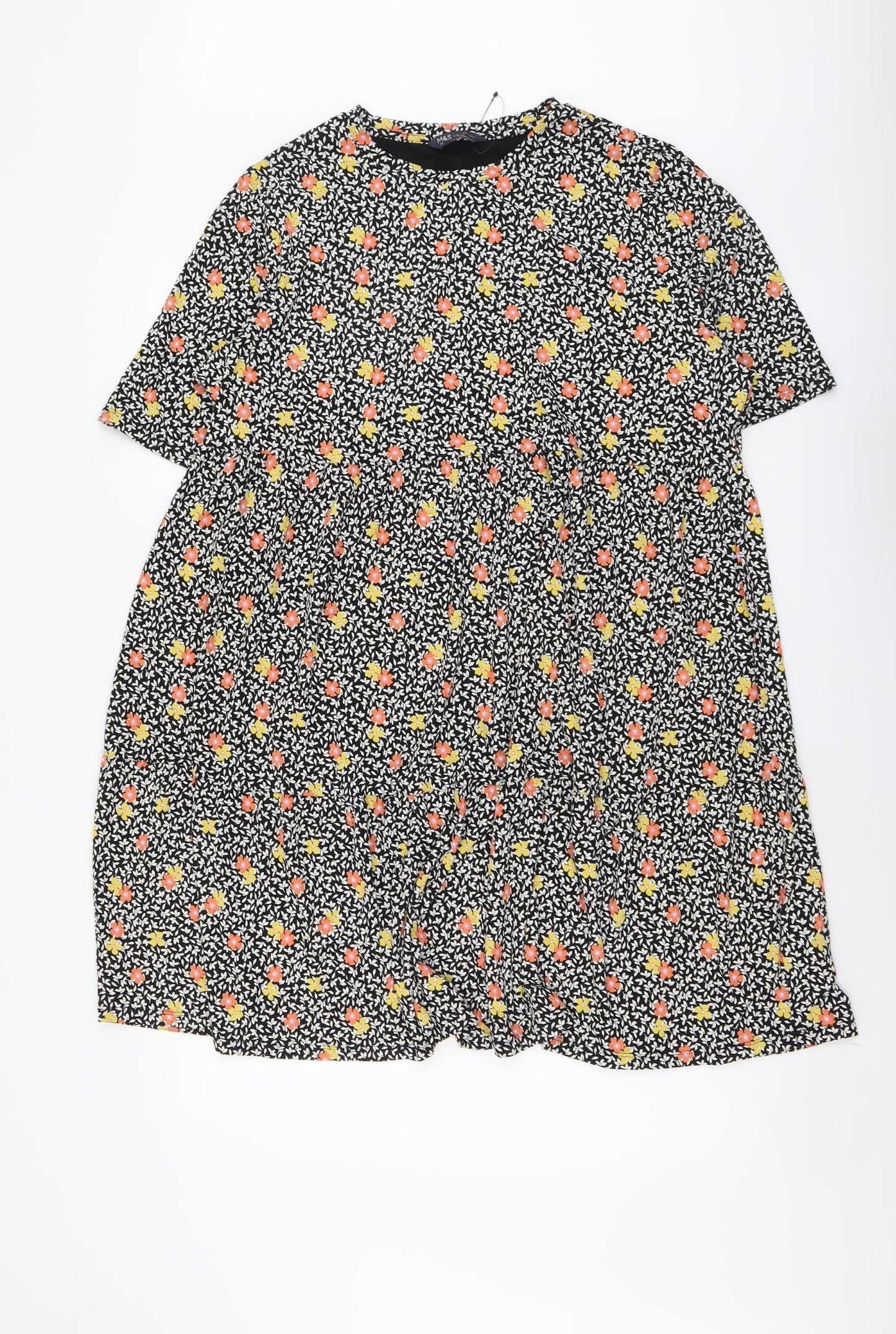 Marks and Spencer Womens Black Floral Viscose Trapeze & Swing Size 20 Round Neck Pullover