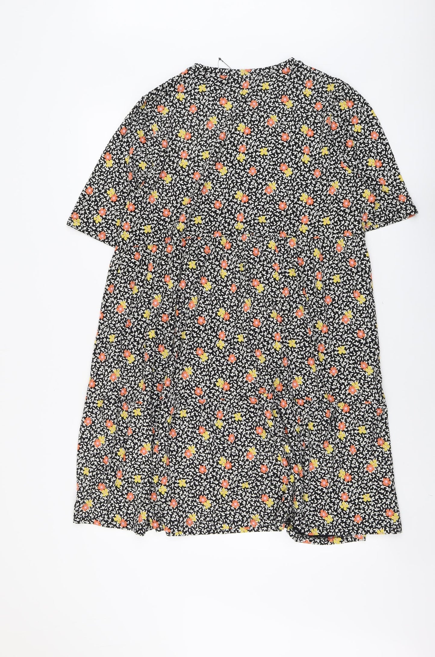 Marks and Spencer Womens Black Floral Viscose Trapeze & Swing Size 20 Round Neck Pullover