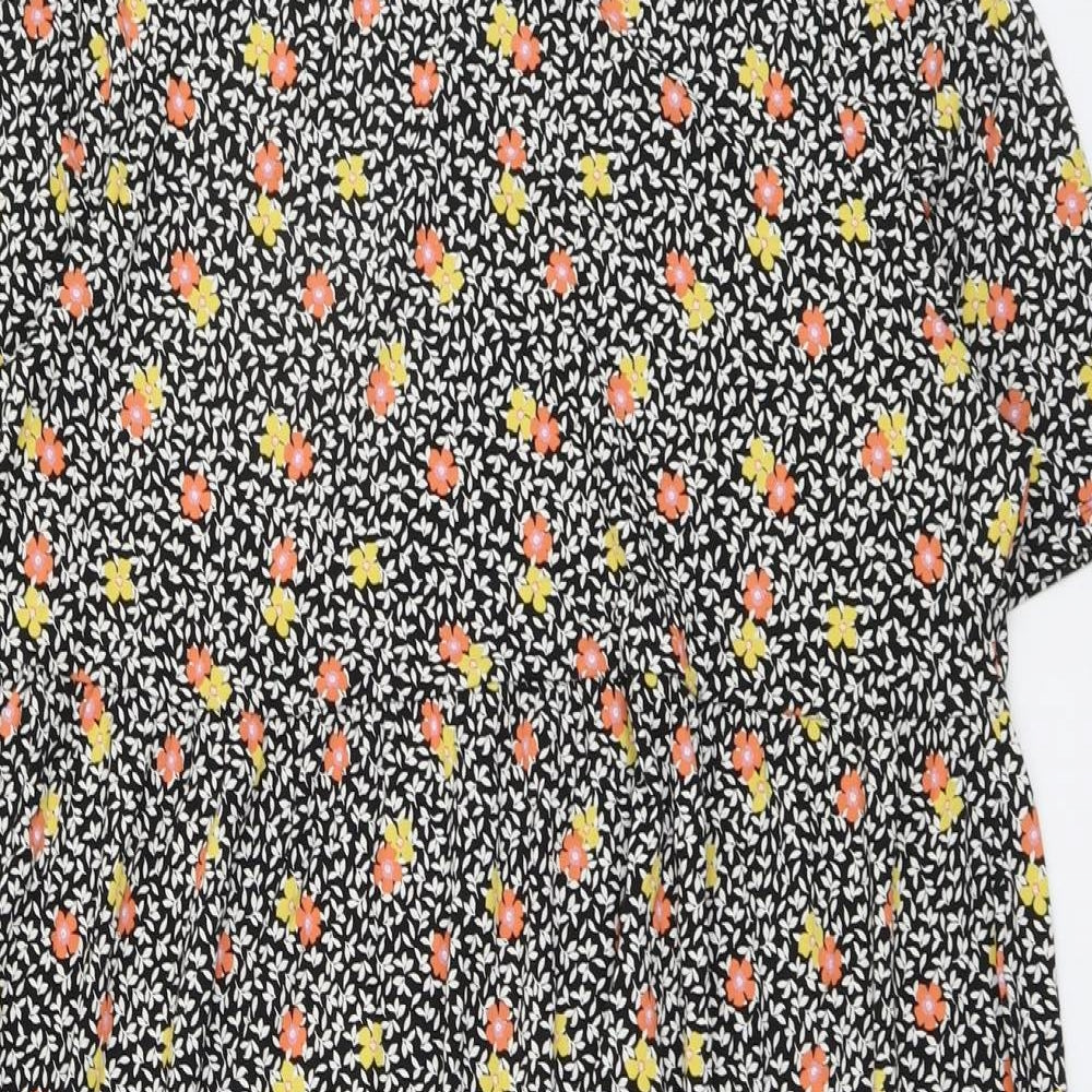 Marks and Spencer Womens Black Floral Viscose Trapeze & Swing Size 20 Round Neck Pullover