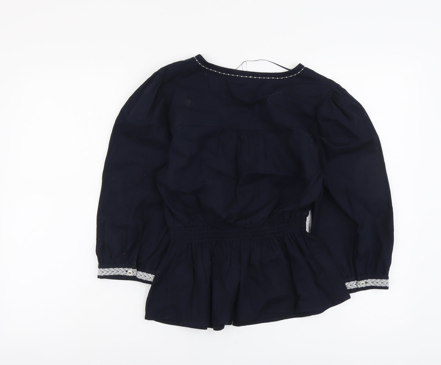 Marks and Spencer Womens Blue Cotton Basic Blouse Size 10 V-Neck - Peplum