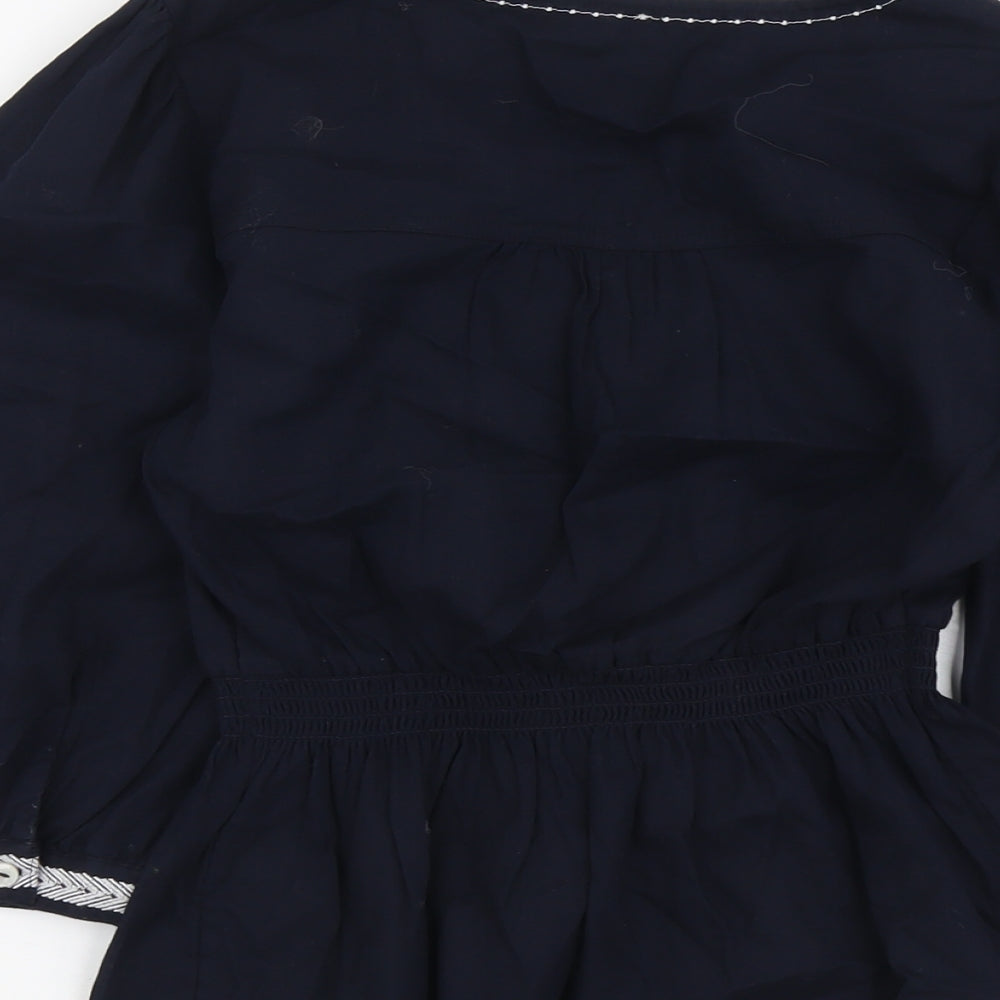 Marks and Spencer Womens Blue Cotton Basic Blouse Size 10 V-Neck - Peplum