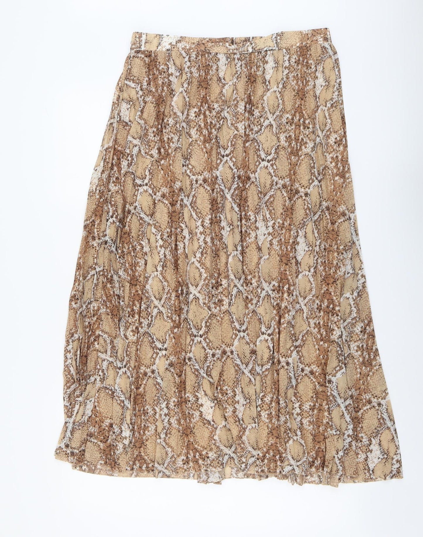 Marks and Spencer Womens Beige Animal Print Polyester Swing Skirt Size 14 - Snakeskin Pattern
