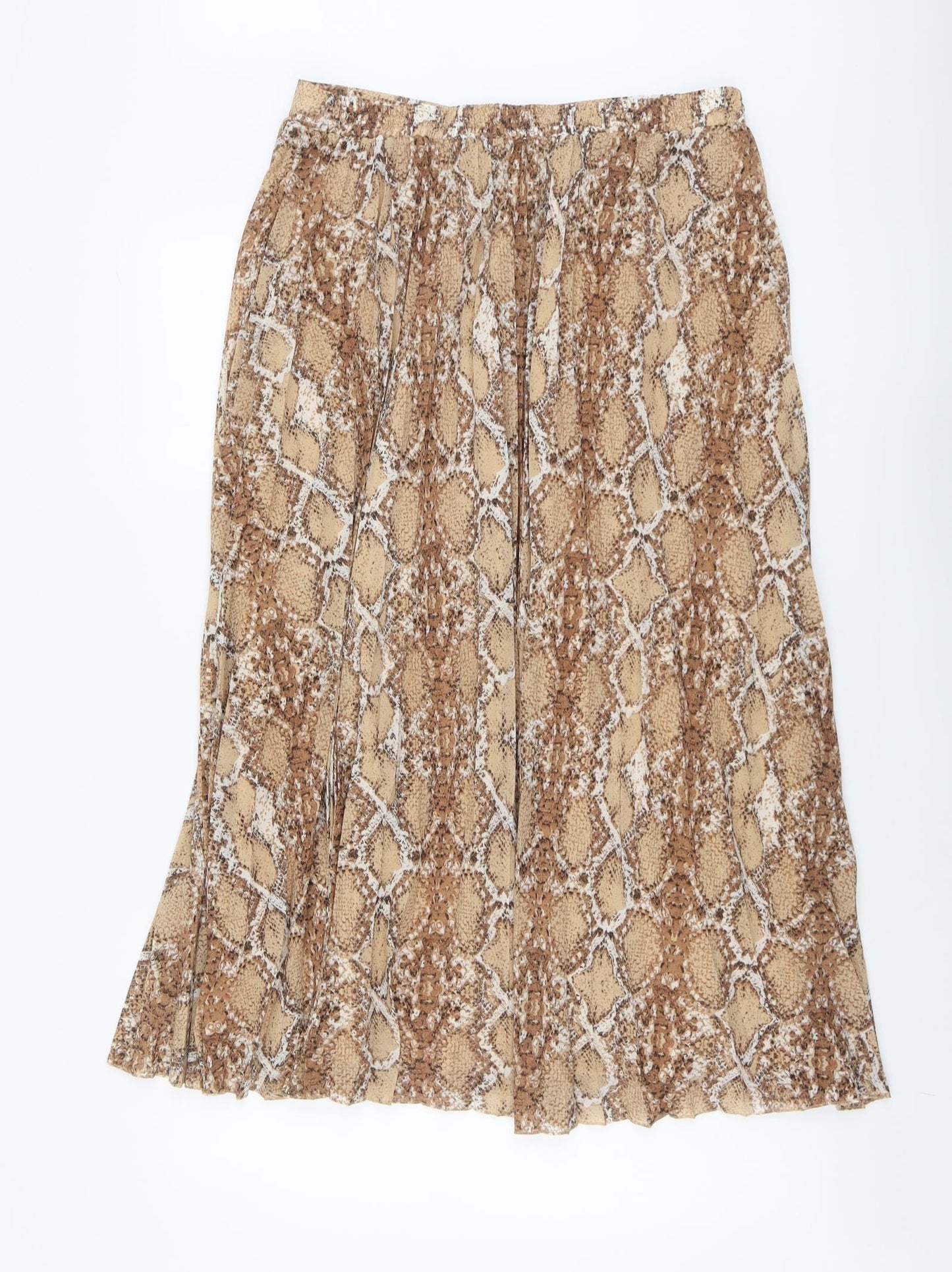 Marks and Spencer Womens Beige Animal Print Polyester Swing Skirt Size 14 - Snakeskin Pattern