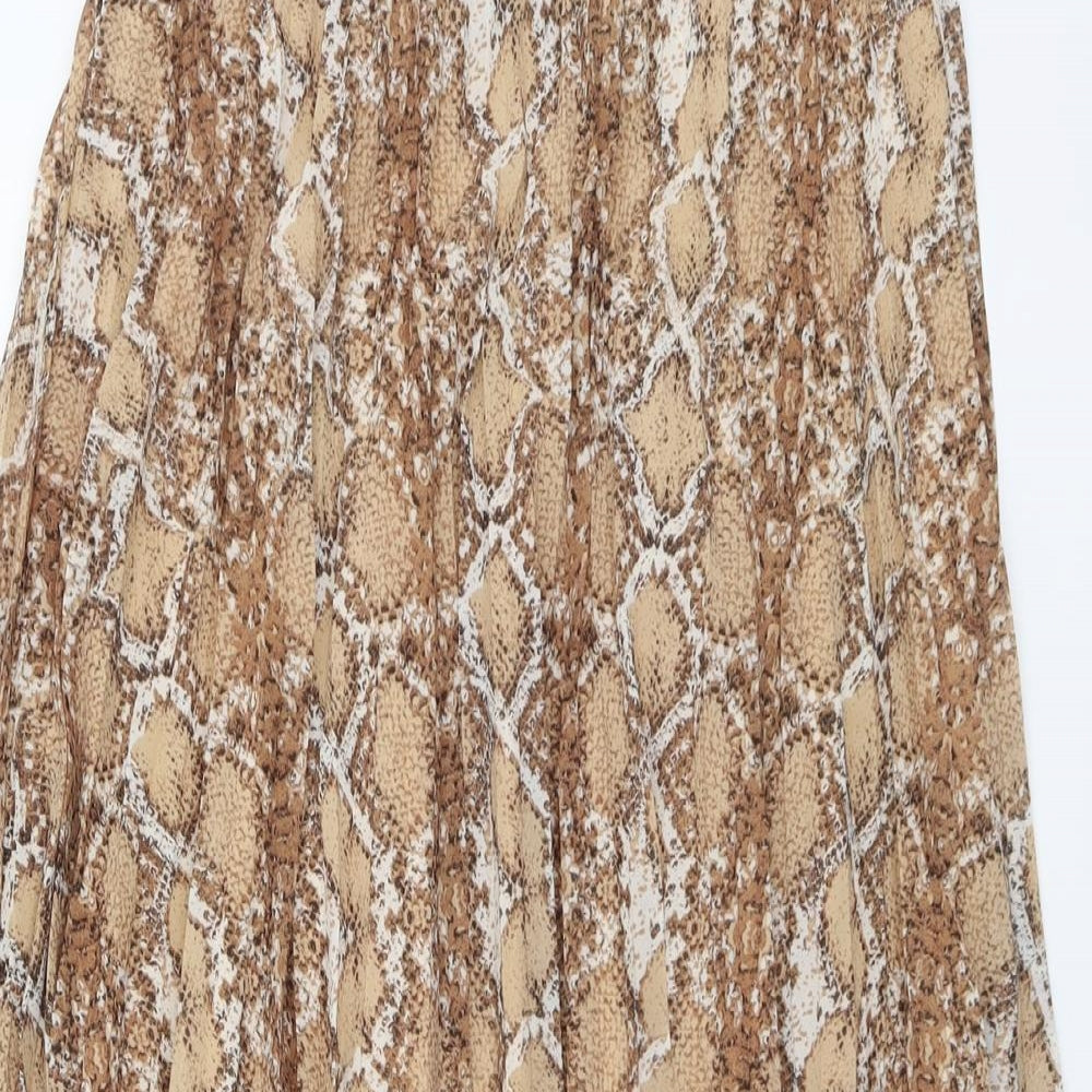 Marks and Spencer Womens Beige Animal Print Polyester Swing Skirt Size 14 - Snakeskin Pattern