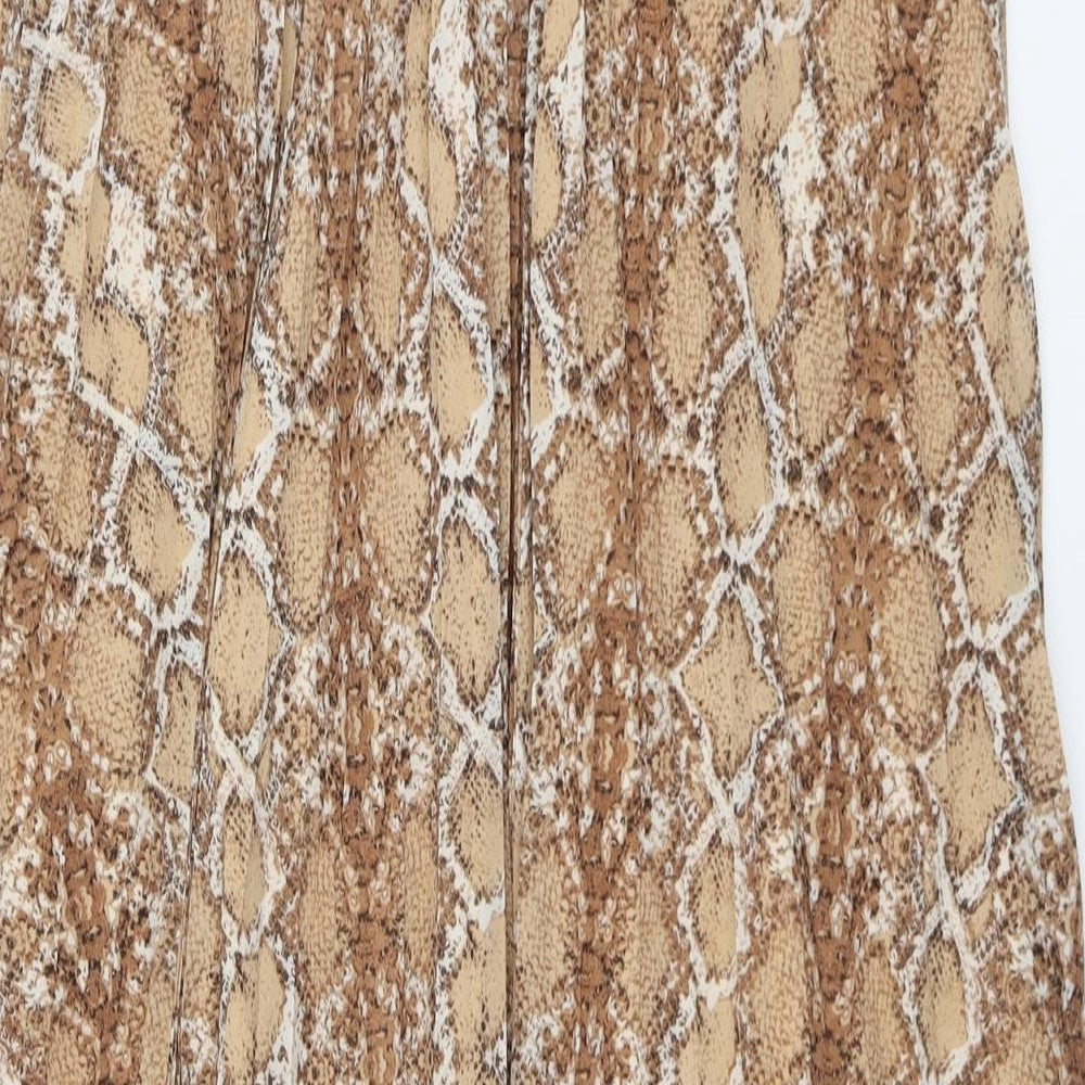 Marks and Spencer Womens Beige Animal Print Polyester Swing Skirt Size 14 - Snakeskin Pattern