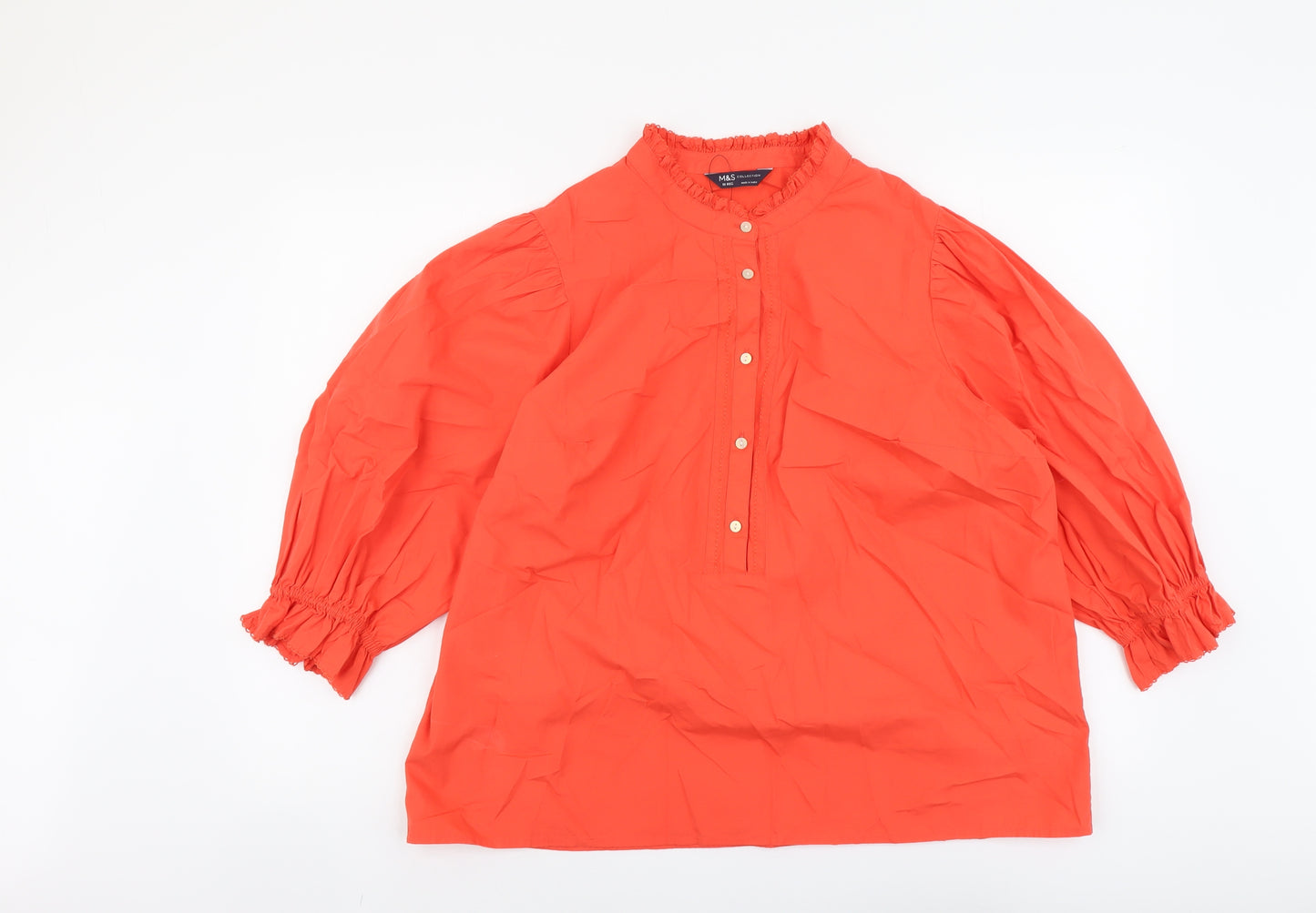 Marks and Spencer Womens Red Cotton Basic Blouse Size 18 Round Neck