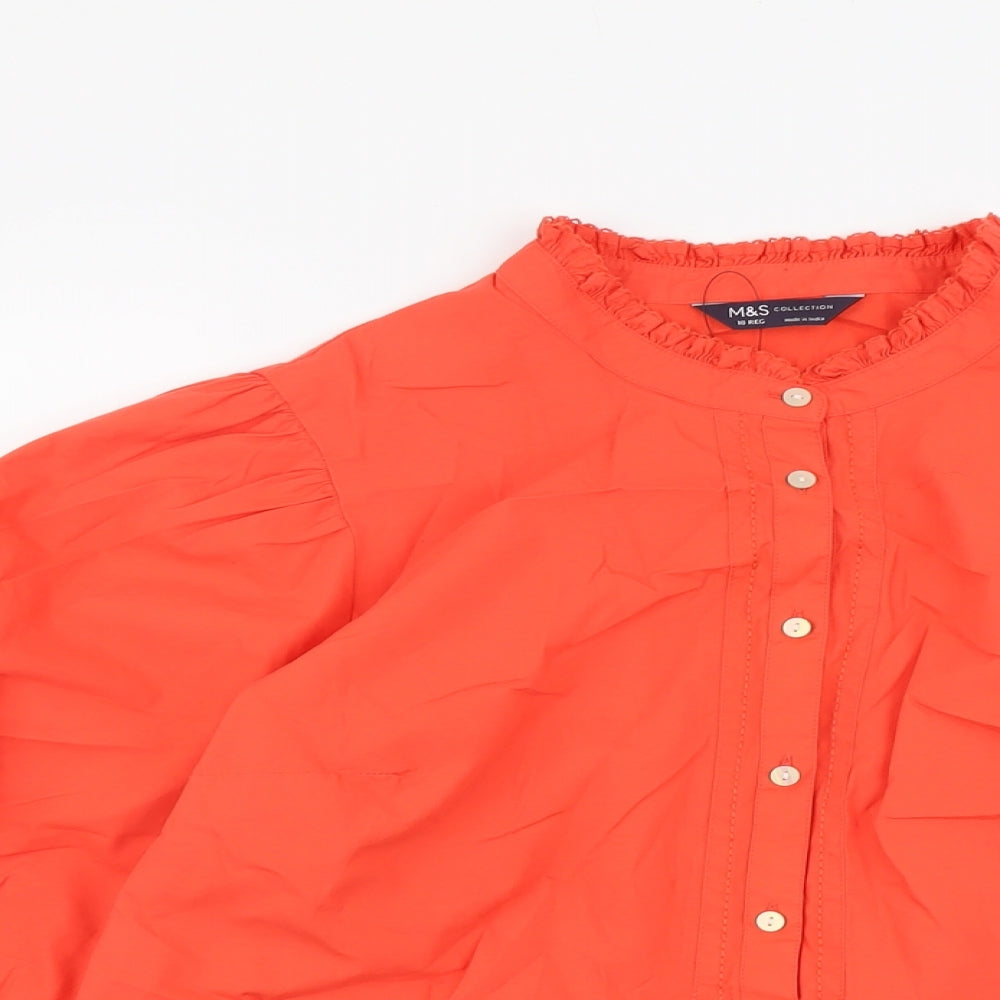 Marks and Spencer Womens Red Cotton Basic Blouse Size 18 Round Neck