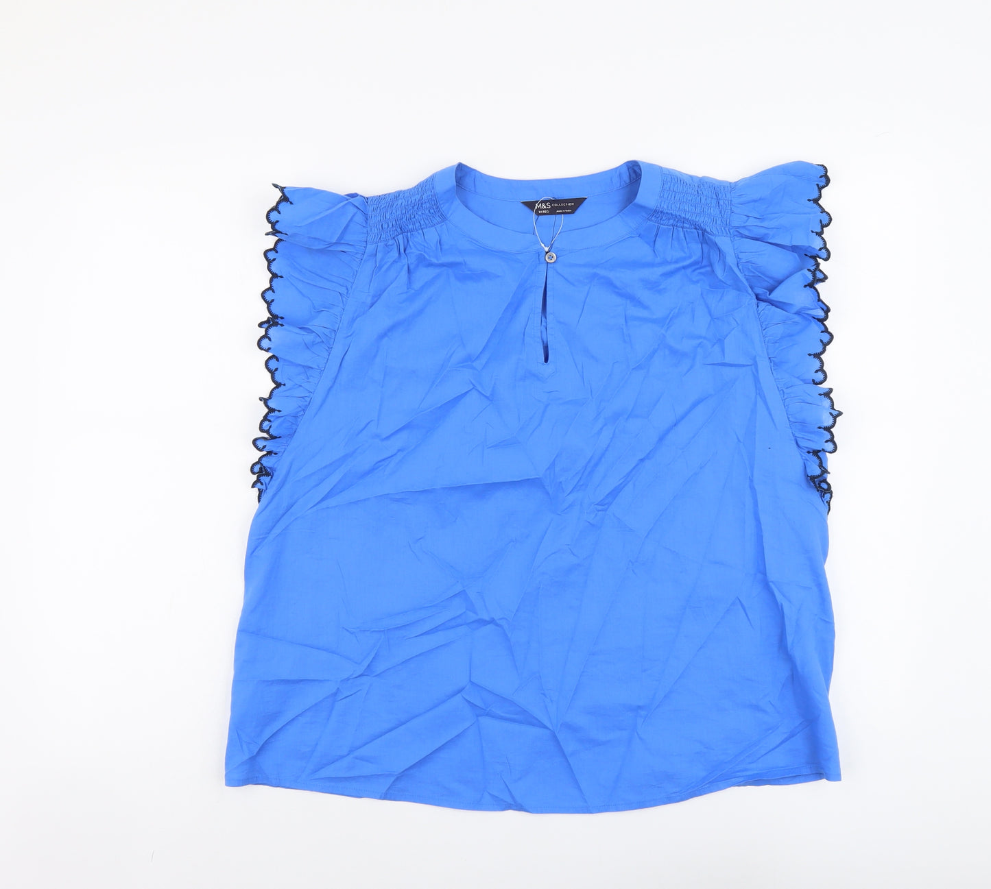 Marks and Spencer Womens Blue Cotton Basic Blouse Size 14 Round Neck