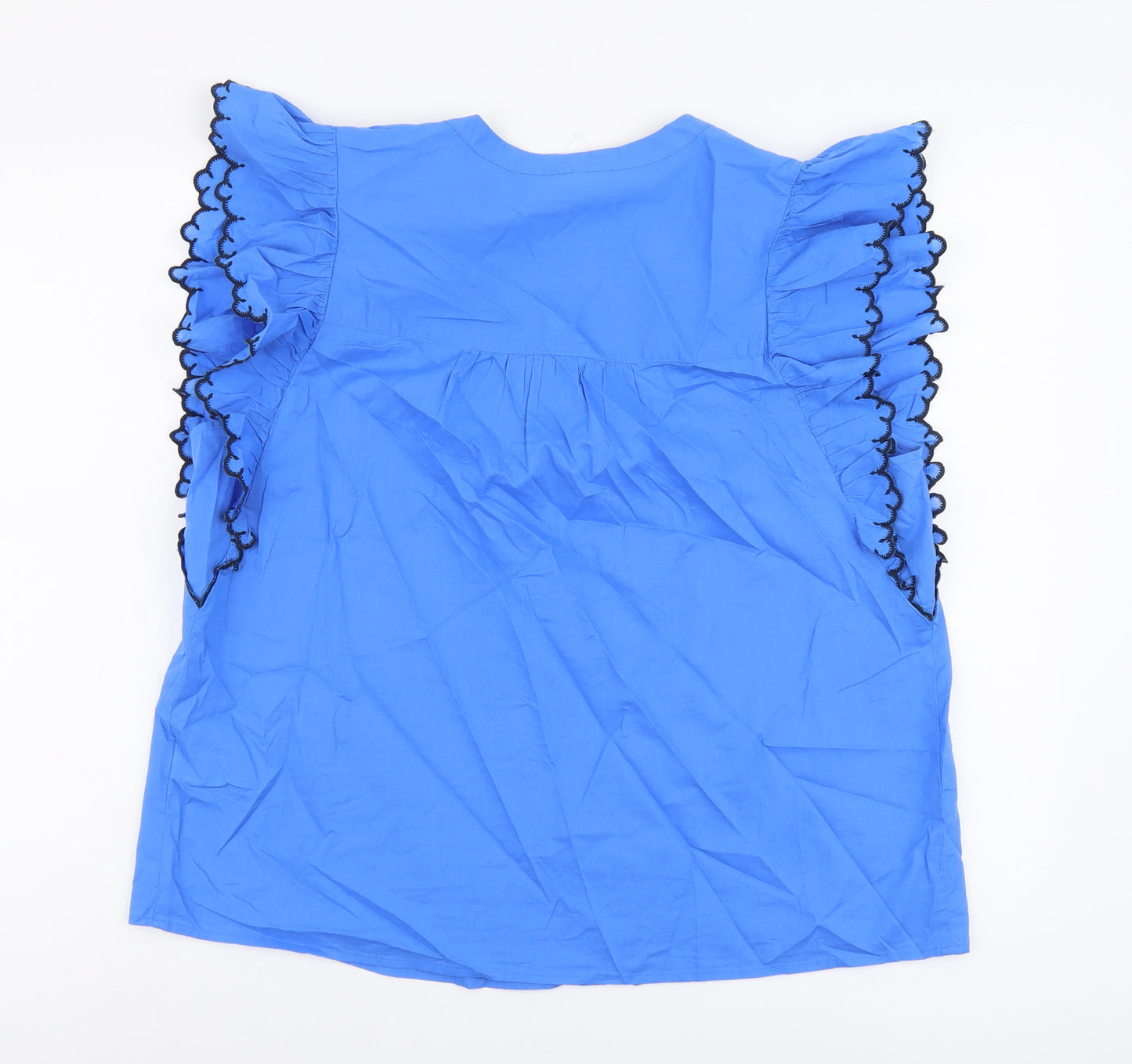 Marks and Spencer Womens Blue Cotton Basic Blouse Size 14 Round Neck