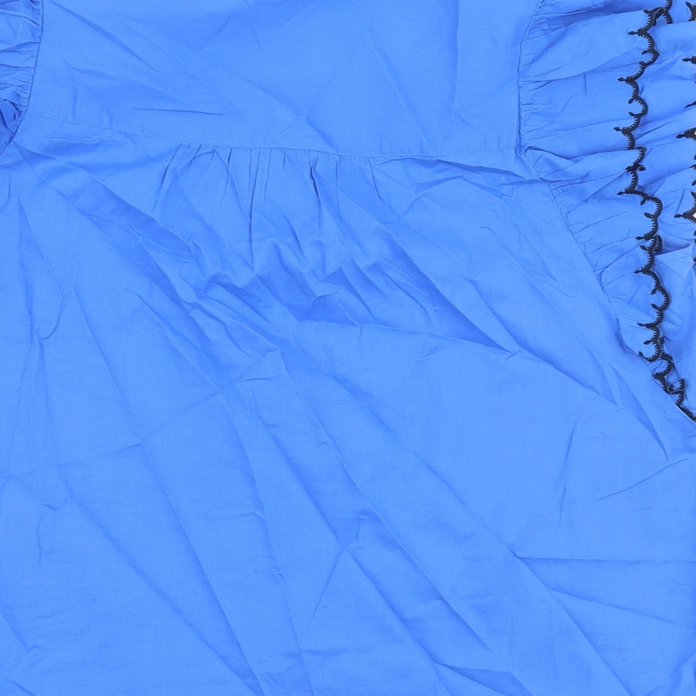 Marks and Spencer Womens Blue Cotton Basic Blouse Size 14 Round Neck