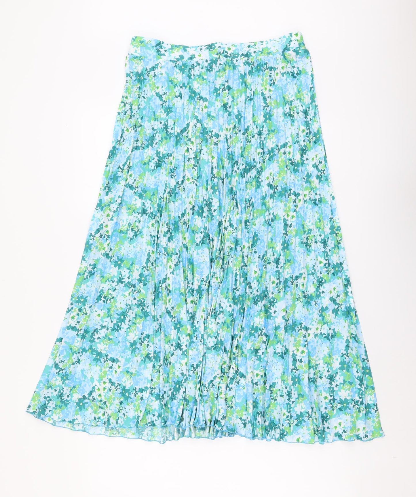 Marks and Spencer Womens Blue Geometric Polyester Pleated Skirt Size 12