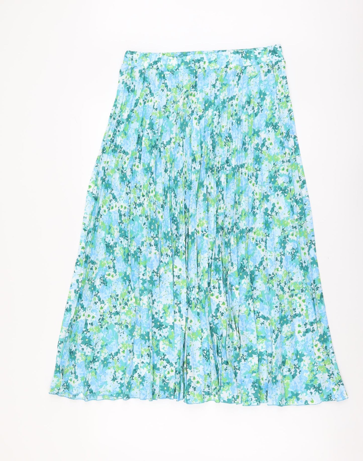 Marks and Spencer Womens Blue Geometric Polyester Pleated Skirt Size 12