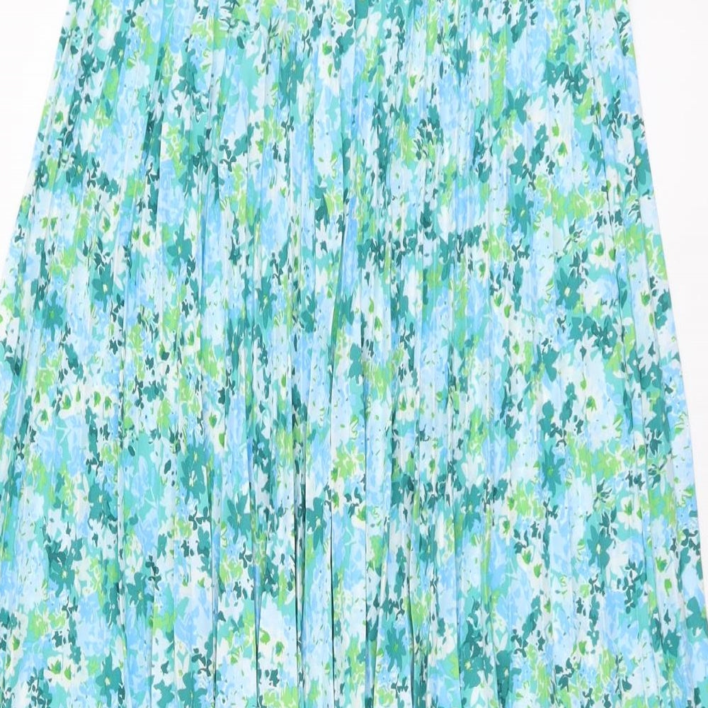 Marks and Spencer Womens Blue Geometric Polyester Pleated Skirt Size 12