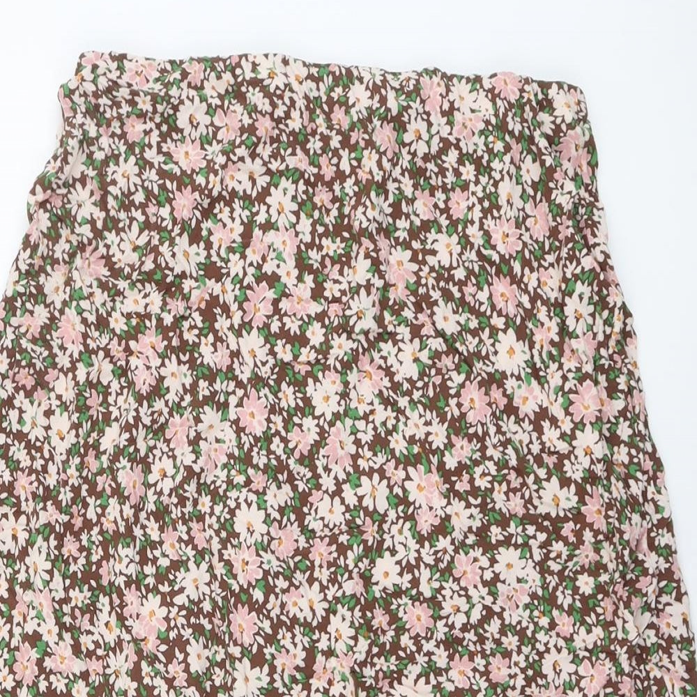 New Look Womens Pink Floral Viscose Peasant Skirt Size 12