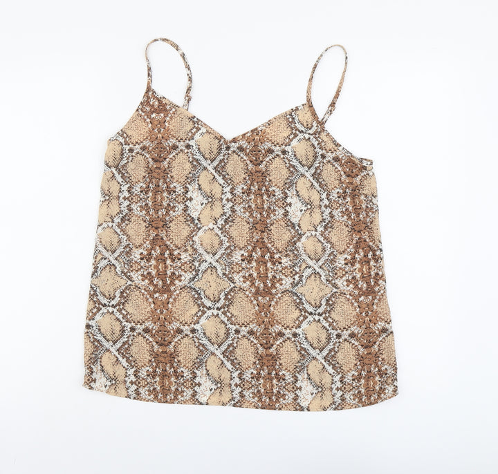 Marks and Spencer Womens Beige Animal Print Polyester Camisole Tank Size 12 V-Neck - Snake Skin Print